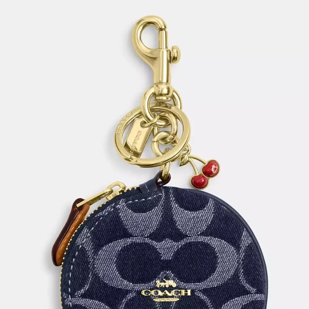 Last one! New Coach CZ256 Circular Coin Pouch Bag Charm In Signature Denim